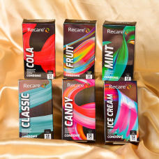 Презервативы с фруктовыми ароматами в голографической упаковке – Recare Holographic Fruit Flavour Condoms, 12 шт., мята, банан и клубника