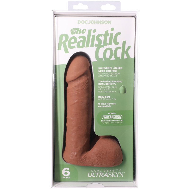 Реалістичний фалоімітатор з мошонкою – Doc Johnson The Realistic Cock ULTRASKYN, 15.2 см, карамельного кольору