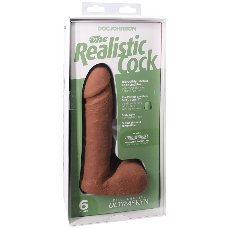 Реалістичний фалоімітатор з мошонкою – Doc Johnson The Realistic Cock ULTRASKYN, 15.2 см, карамельного кольору