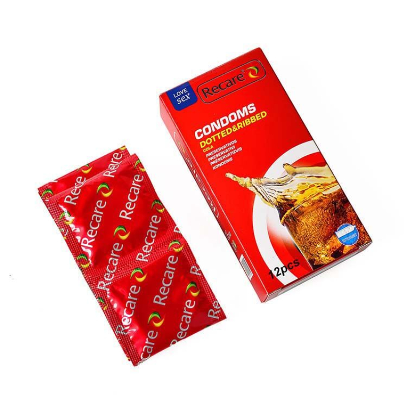 Ребристі презервативи з пухирцями – Recare Cola Dotted & Ribbed Condoms, 12 шт., з ароматом коли