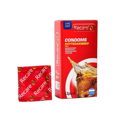 Ребристі презервативи з пухирцями – Recare Cola Dotted & Ribbed Condoms, 12 шт., з ароматом коли