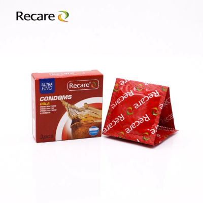 Ребристі презервативи з пухирцями – Recare Cola Dotted & Ribbed Condoms, 3 шт., з ароматом коли