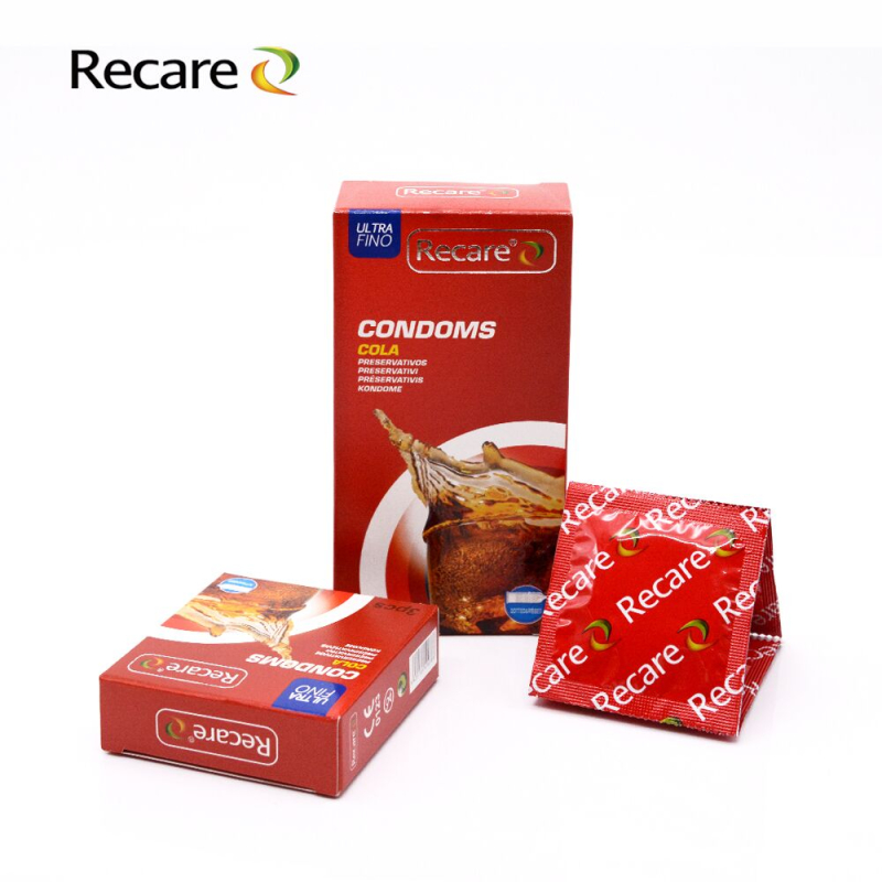 Ребристые презервативы с пузырьками – Recare Cola Dotted & Ribbed Condoms, 3 шт., с ароматом колы