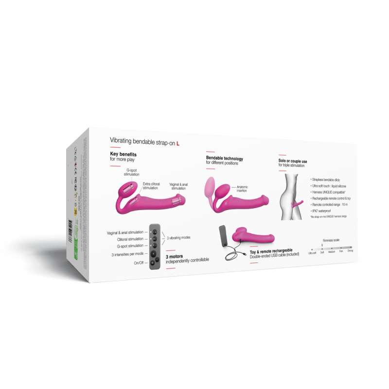 Регульований безремінний страпон з вібрацією – Strap-On-Me Vibrating Fuchsia L, діаметр 3.7 см, з пультом ДК