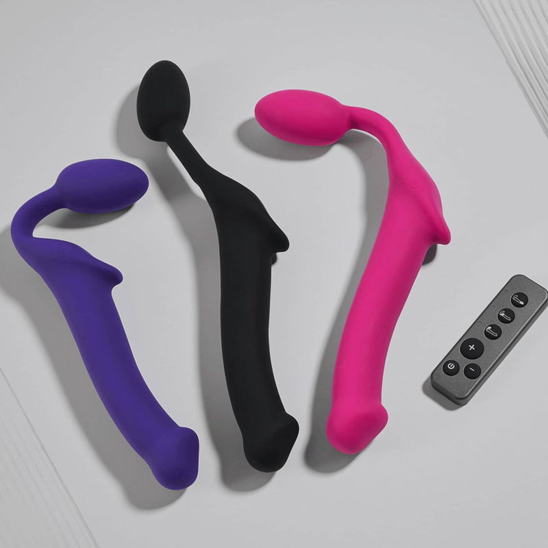 Регульований безремінний страпон з вібрацією – Strap-On-Me Vibrating Fuchsia L, діаметр 3.7 см, з пультом ДК