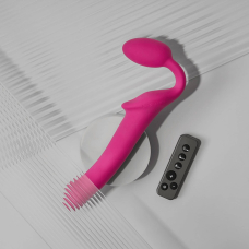Регульований безремінний страпон з вібрацією – Strap-On-Me Vibrating Fuchsia M, діаметр 3.8 см, з пультом ДК