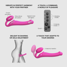 Регульований безремінний страпон з вібрацією – Strap-On-Me Vibrating Fuchsia M, діаметр 3.8 см, з пультом ДК