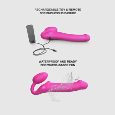Регульований безремінний страпон з вібрацією – Strap-On-Me Vibrating Fuchsia XL, діаметр 4.7 см, з пультом ДК