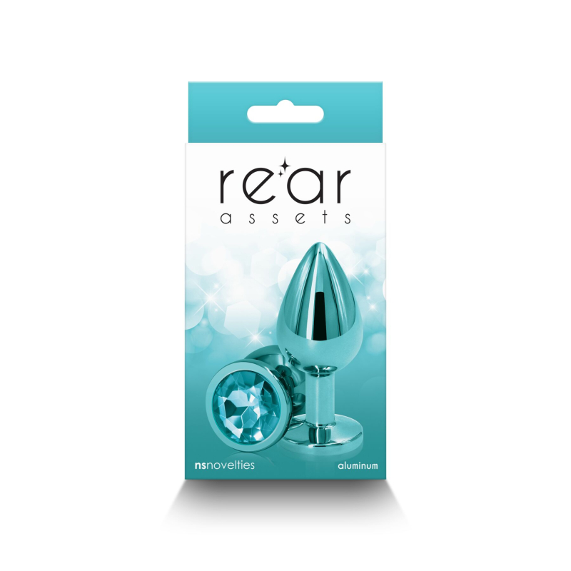 Середня алюмінієва анальна пробка з бірюзовою основою – NS Novelties Rear Assets Medium Teal, 7,1 см