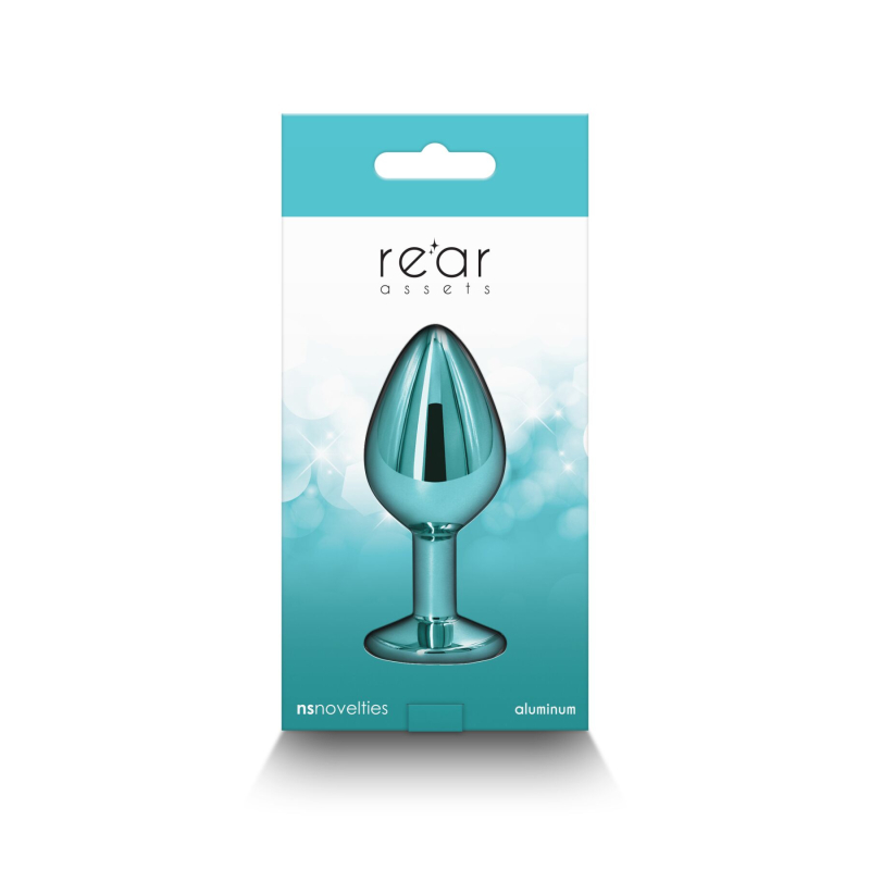 Середня алюмінієва анальна пробка з бірюзовою основою – NS Novelties Rear Assets Medium Teal, 7,1 см