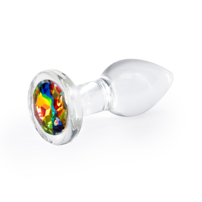 Скляна анальна пробка з різнокольоровим кристалом – NS Novelties Crystal Desires Rainbow Gem Small, 6,2 см