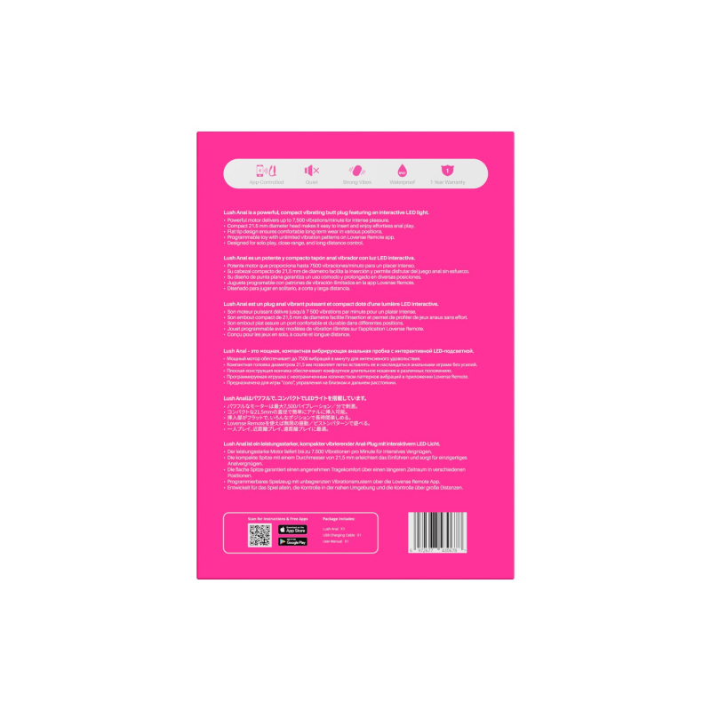 Смарт-вибропробка с управлением через приложение и LED-подсветкой – Lovense Lush Anal, 9,8 см