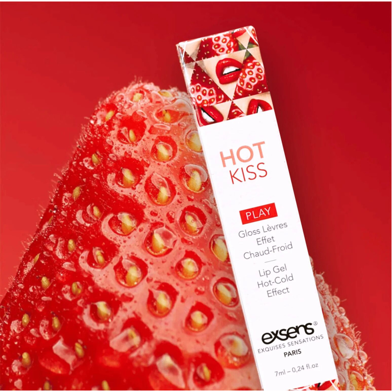 Стимулювальний блиск для губ зі смаком полуниці – EXSENS Strawberry Hot Kiss, 7 мл, зігрівальний та охолоджувальний ефекти