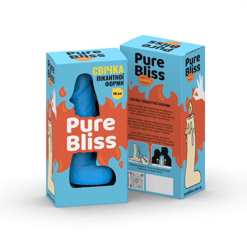 Свічка у формі пеніса – Pure Bliss BIG, 18 см, синього кольору