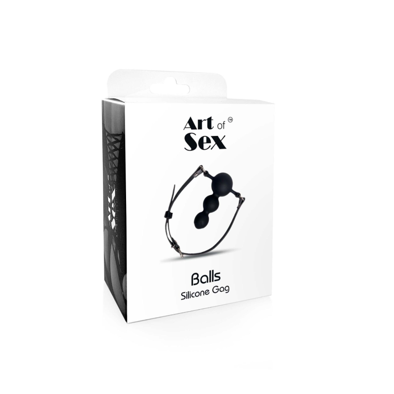 Силиконовый кляп Art of Sex Balls из натуральной кожи, черного цвета