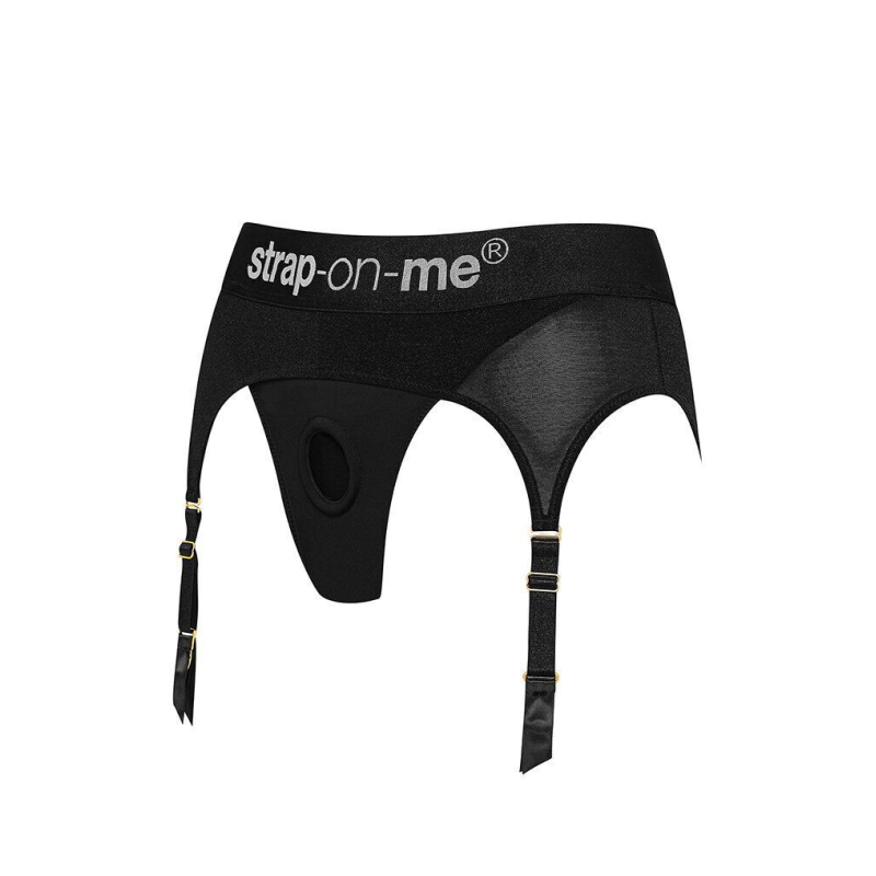 Трусики-харнес для страпона – Strap-On-Me REBEL HARNESS, размер XS, с подвязками для чулок