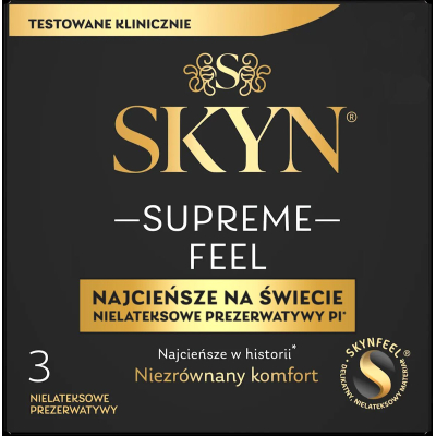 Ультратонкие безлатексные презервативы – SKYN Supreme Feel, 3 шт., толщина 0.035 мм, с натуральной текстурой кожи