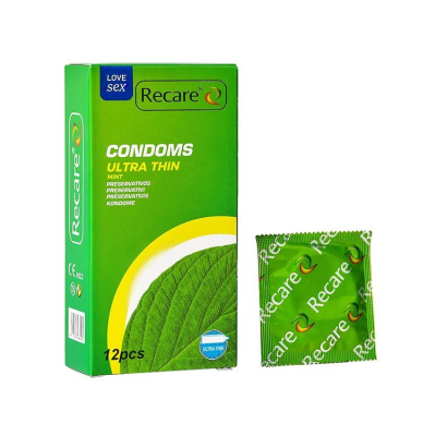 Ультратонкі презервативи – Recare Ultra Thin Mint Condoms, 12 шт., з ароматом м’яти