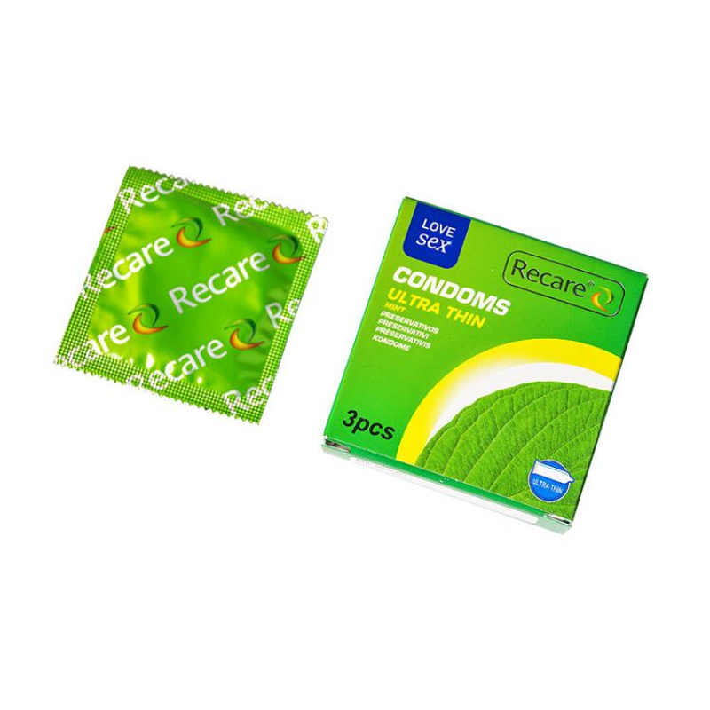 Ультратонкі презервативи – Recare Ultra Thin Mint Condoms, 3 шт., з ароматом м’яти