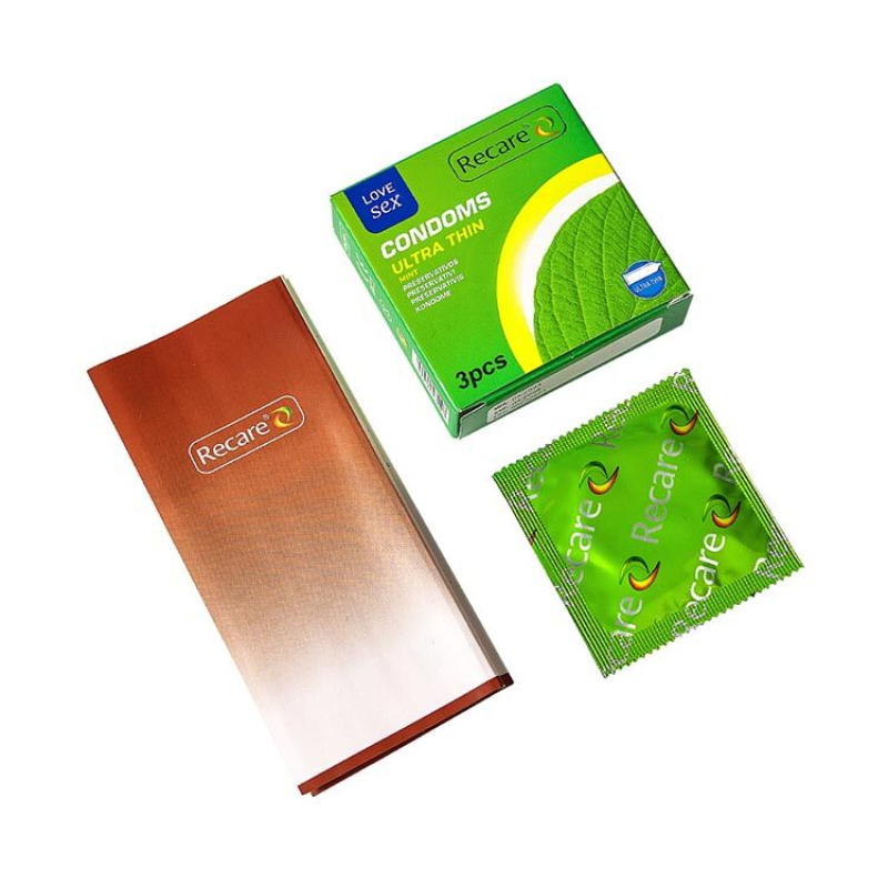 Ультратонкі презервативи – Recare Ultra Thin Mint Condoms, 3 шт., з ароматом м’яти