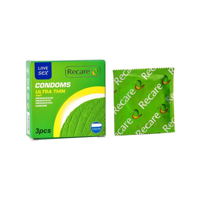 Ультратонкие презервативы – Recare Ultra Thin Mint Condoms, 3 шт., с ароматом мяты