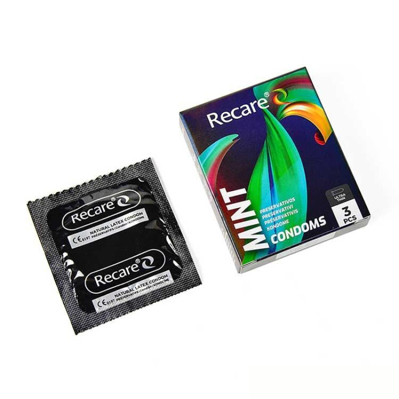 Ультратонкі презервативи в голографічному пакованні – Recare Holographic Ultra Thin Mint Condoms, 3 шт., з ароматом м’яти