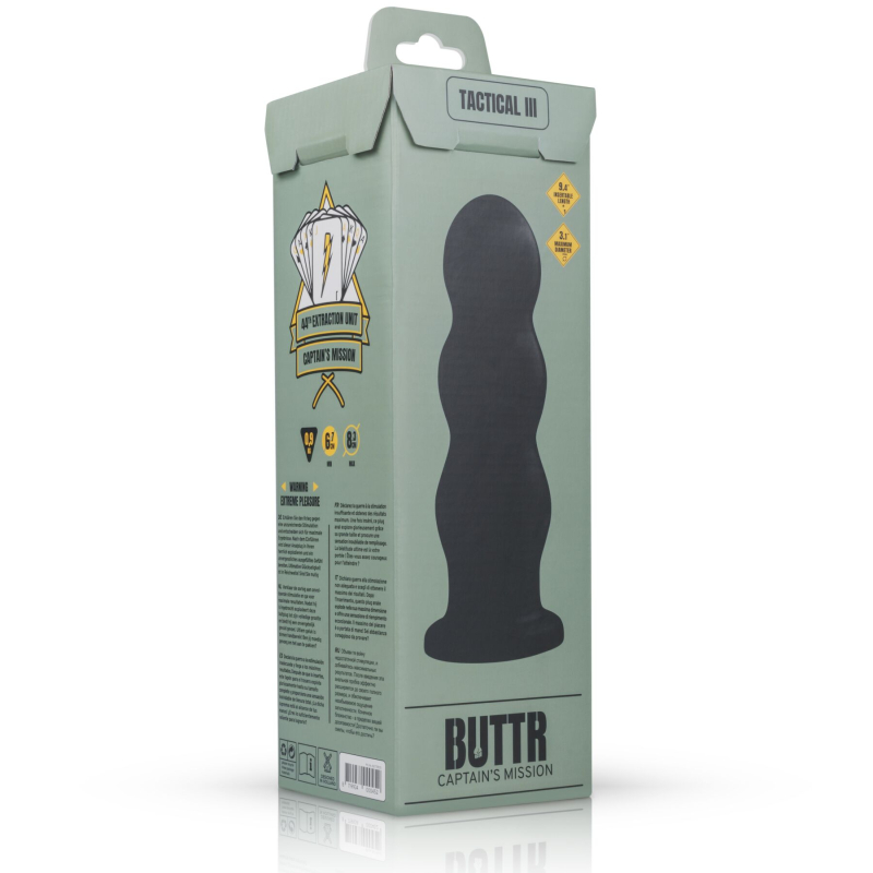 Велика ребриста анальна пробка з основою-присоскою – BUTTR Tactical III, 24,9 см