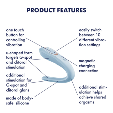 Вібратор для пар – Satisfyer Double Classic Battery Series, блакитного кольору, 1 мотор