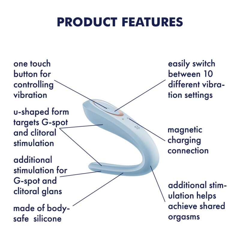 Вібратор для пар – Satisfyer Double Classic Battery Series, блакитного кольору, 1 мотор