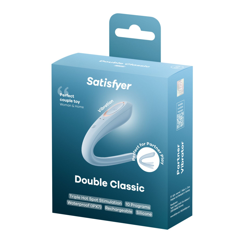Вібратор для пар – Satisfyer Double Classic Battery Series, блакитного кольору, 1 мотор
