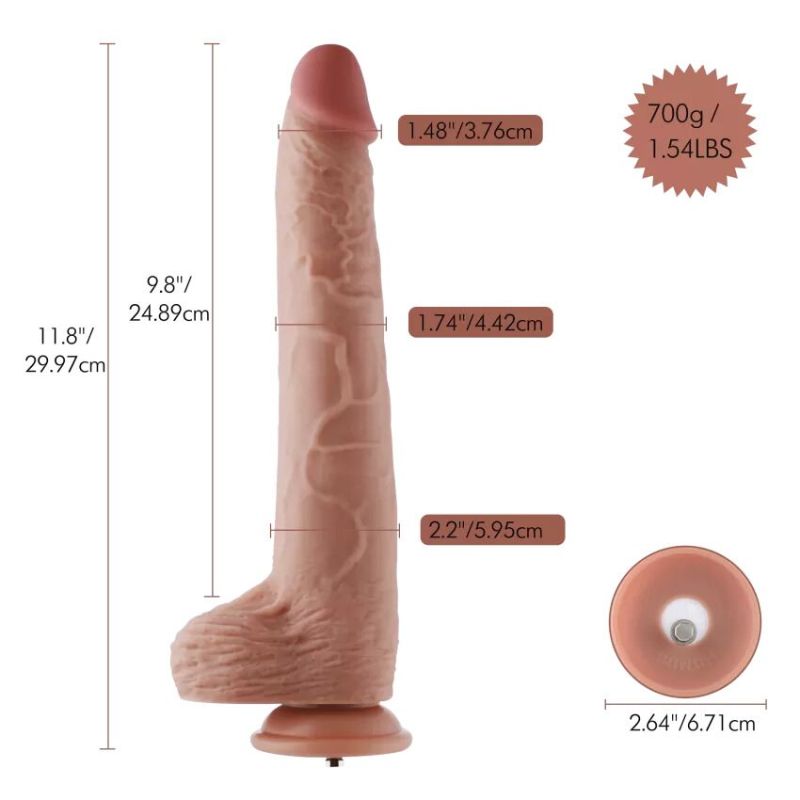 Віброфалоімітатор 30 см для секс-машин – Hismith Silicone Dildo with Vibe, з кріпленням KlicLok і пультом ДК