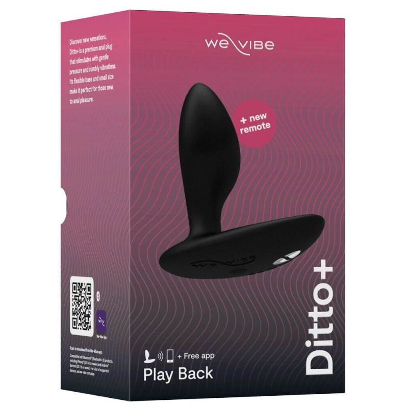 Водонепроницаемая смарт-вибропробка с пультом ДК – We-Vibe Ditto+ Satin Black, 6,8 см