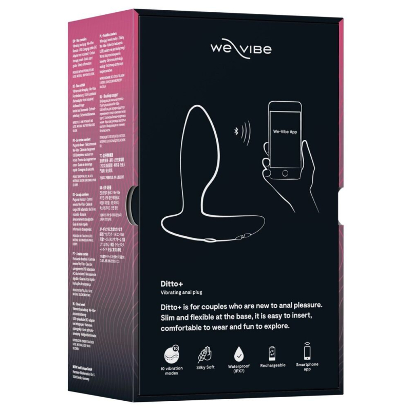 Водонепроницаемая смарт-вибропробка с пультом ДК – We-Vibe Ditto+ Satin Black, 6,8 см