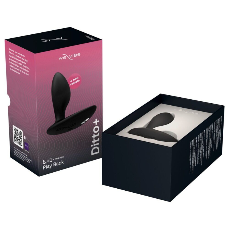 Водонепроницаемая смарт-вибропробка с пультом ДК – We-Vibe Ditto+ Satin Black, 6,8 см