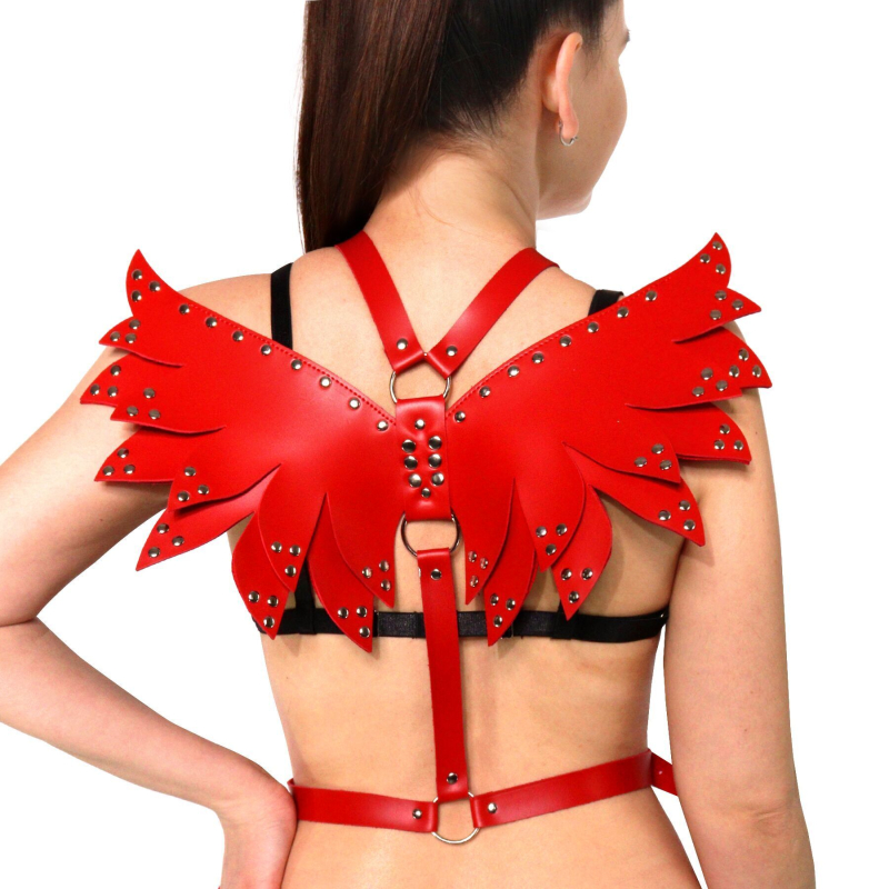 Жіноча портупея з екошкіри – Art of Sex Wings, розмір L–2XL, червоного кольору
