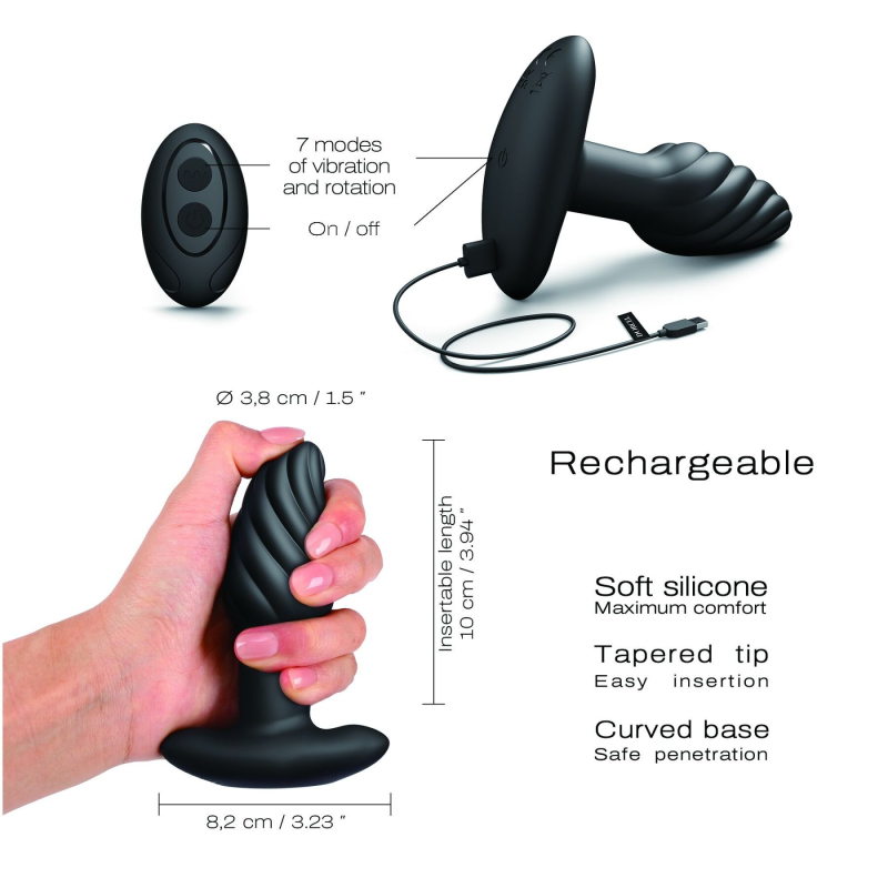 Анальная пробка с вибрацией и перламутровым массажем Dorcel Spin Plug, макс. диам. 3.8 см, пульт ДК