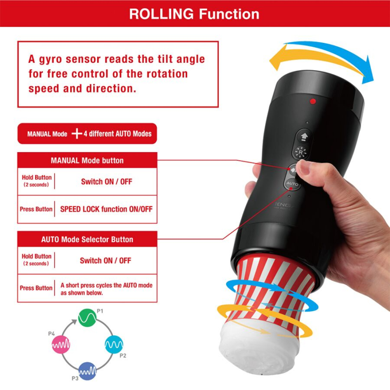 Автоматичний мастурбатор з ротацією та вакуумом – Tenga VACUUM GYRO ROLLER SET, сумісний з Tenga Cup