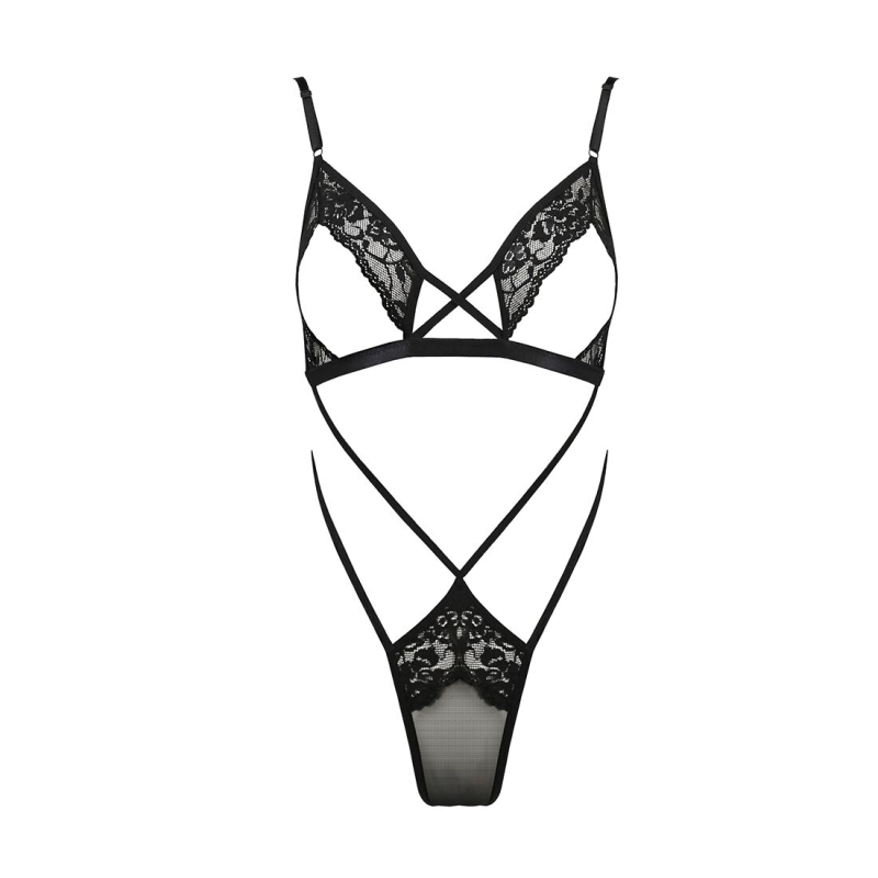 Боди-монокини с открытыми грудями Passion DIABOLINA BODY S/M, черный цвет