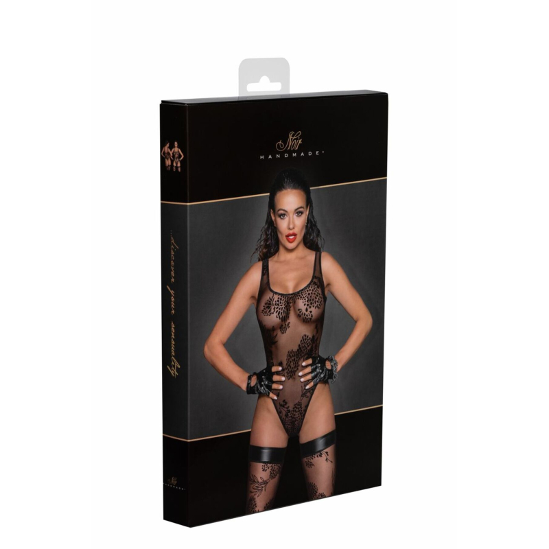 Боди Noir Handmade F242 Тюлевое боди с узорной флоковой вышивкой – M