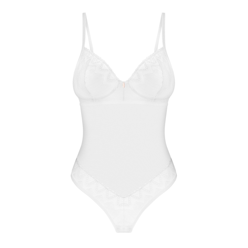 Боді Obsessive Alissium Teddy Білий, M/L, ліф з м’якою чашкою, високі вирізи для ніг