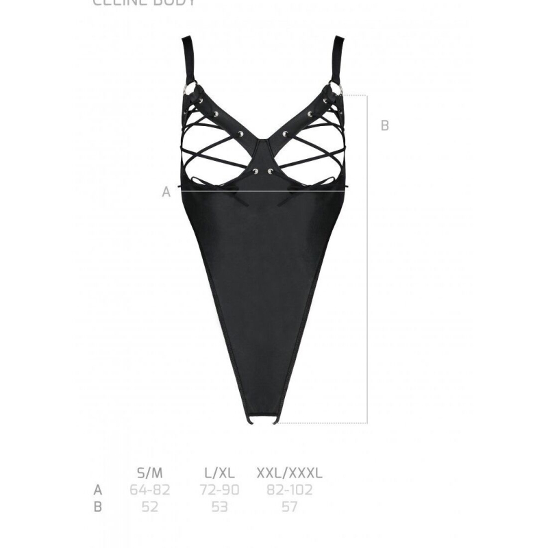 Боди из эко-кожи Passion CELINE BODY S/M, черный цвет, с доступом, открытое