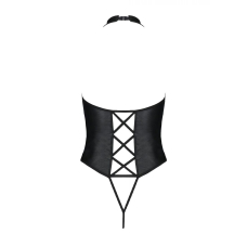Боді з екошкіри Passion NANCY BODY 4XL/5XL Чорний, з імітацією шнурівки та відкритим доступом