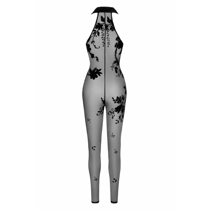 Боди-стокинг Noir Handmade F315 Ego с флокированным сетчатым халтером – L