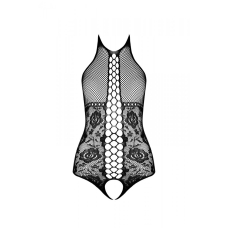 Бодістокінг з імітацією корсетної шнурівки Passion BS094 One Size, чорний колір, квітковий візерунок, з дос