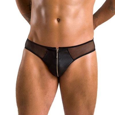 Чоловічі сліпи на блискавці Passion 042 SLIP TIMMY S/M Чорний колір, екошкіра, сітка