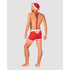 Чоловічий еротичний костюм Санта–Клауса Obsessive Mr Claus L/XL, боксери на підтяжках, шапочка з помпами – червоний/білий