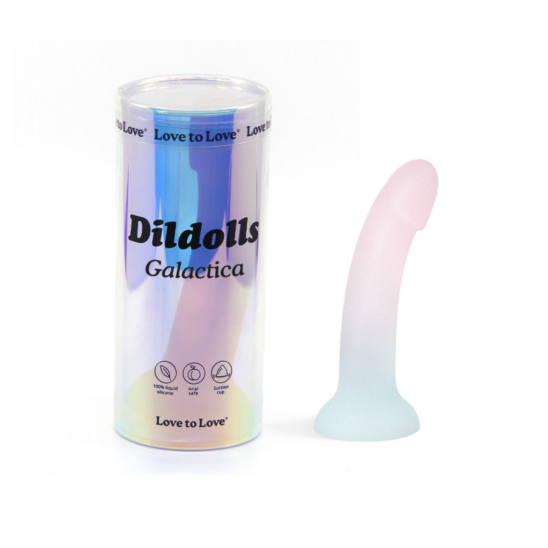 Фаллоимитатор Love To Love DILDOLLS Galactica, с градиентом и блестками, ультрамягкий, длина 14.8 см