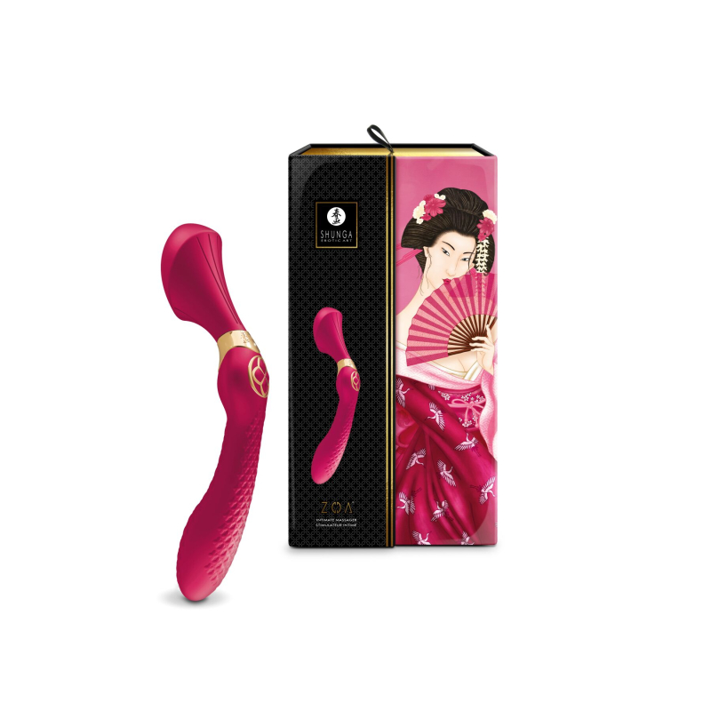 Двусторонний вибромассажер – Shunga Zoa Raspberry – стимуляция G-точки и клитора, 10 режимов