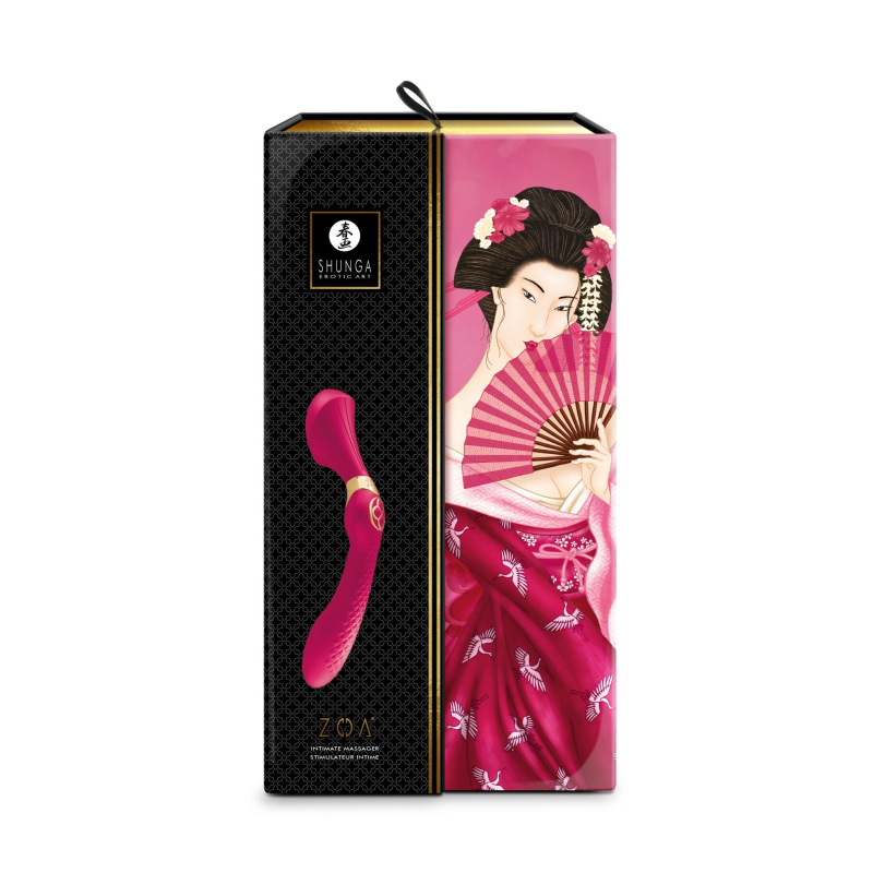 Двусторонний вибромассажер – Shunga Zoa Raspberry – стимуляция G-точки и клитора, 10 режимов