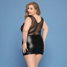 Елегантна сукня JSY "Леді Софія" Plus Size, чорний колір, дрібна сітка, вишивка, екошкіра